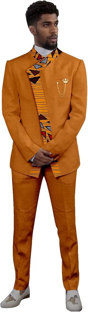 Men`s Suits Slim Fit Embroidery Blazer and Pants 2 Piece Set Print Suit Dashiki Outfits African Clothes