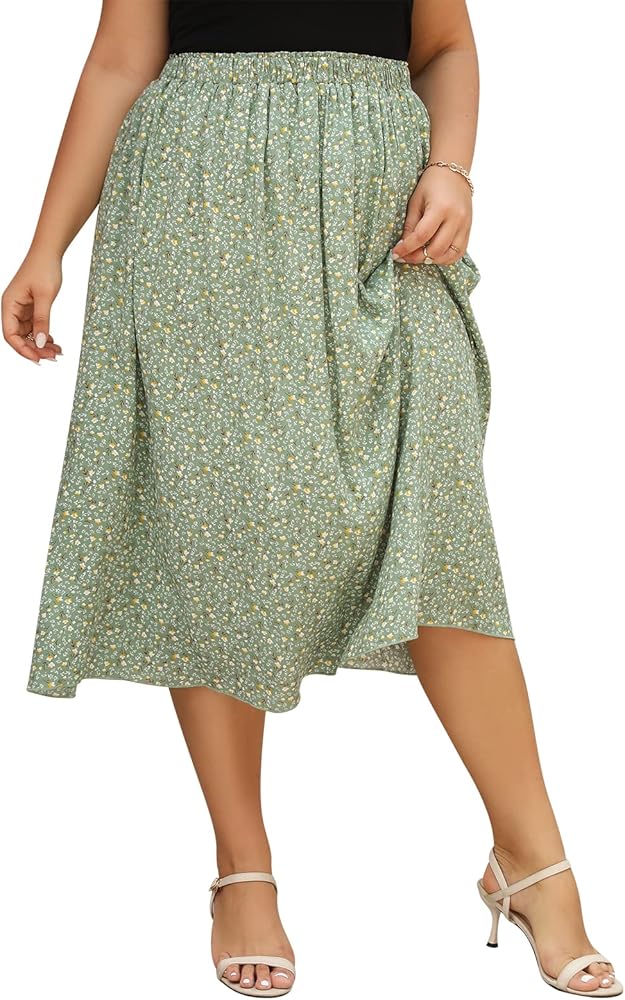 Nemidor Womens Plus Size Casual Elastic Waist Pleated Long Boho Swing Skirts NEM279