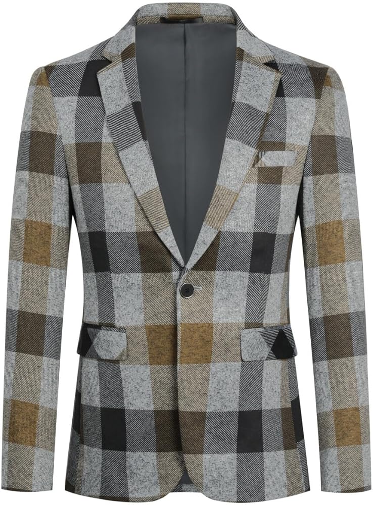 Boyland Men's Casual Suit Blazer Jackets Lightweight One Button Sport Coats Plaid Blazer