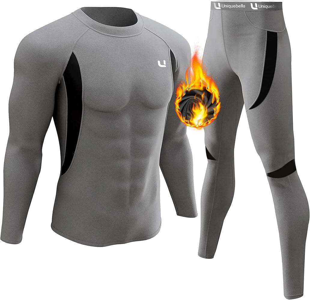UNIQUEBELLA Men's Thermal Underwear Sets Top & Long Johns Fleece Sweat Quick Drying Thermo Base Layer