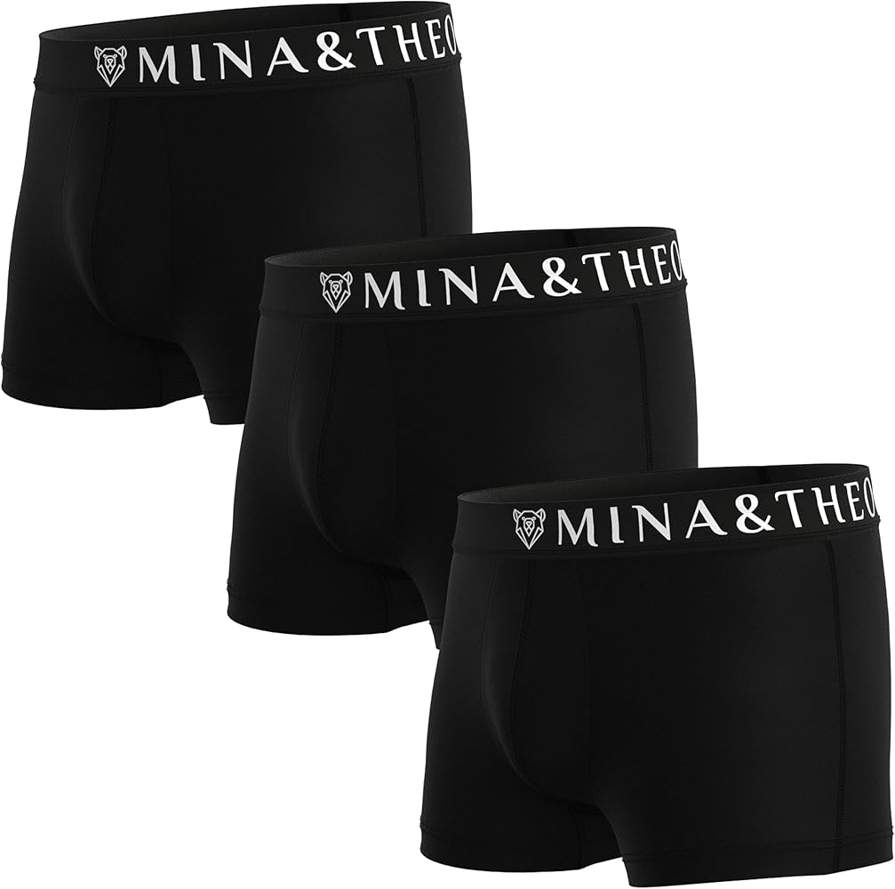 MINA & THEO Men's Underwear Classic Bamboo Rayon Boxer Briefs, Ultra Soft, Breathable, Tagless & No Fly (Pack of 3)