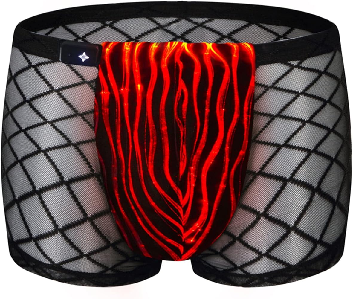 Men's Underwear Led Sexy Boxer Briefs Light Up Mesh Lace Panties Luminous Swimsuit Low Rise Shorts for Party