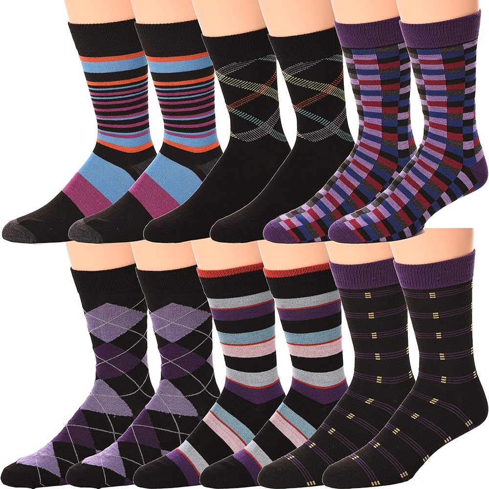 Debra Weitzner Mens Dress Socks Colorful Argyle Socks 12 Pairs Cotton Patterned Fun Socks