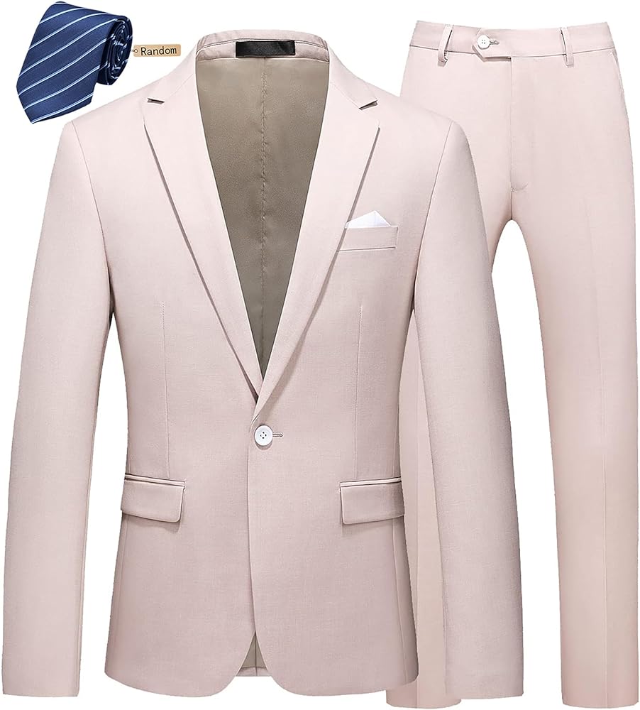 MOGU Mens Slim Fit 2 Piece Suit One Button Notch Lapel Tuxedo for Prom (Suit Jacket + Pants)
