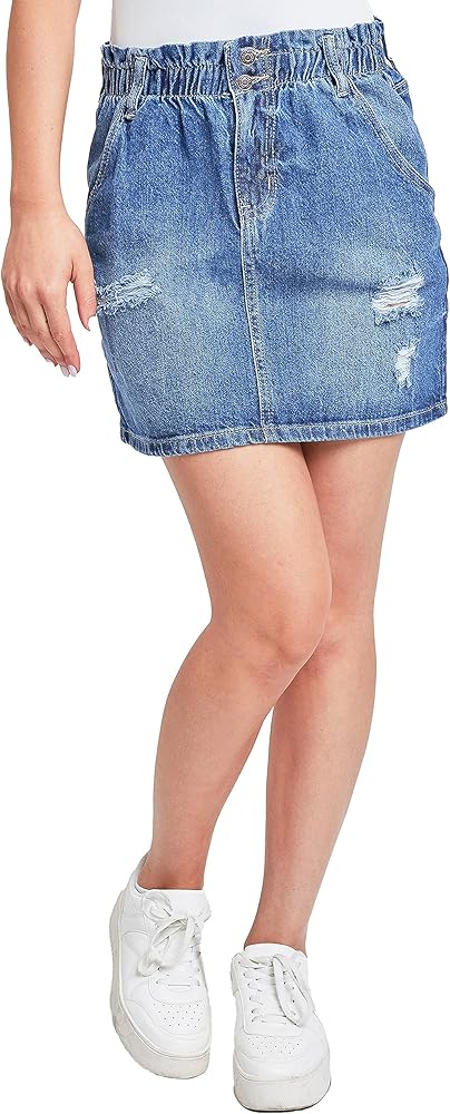 YMI Women's Paperbag Denim Skirt
