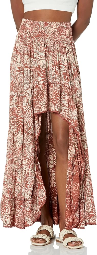 Angie Women's Printed Tiered Hi Low Skirt