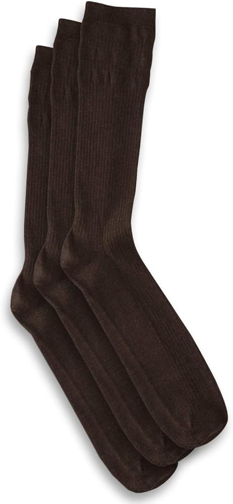 Harbor Bay by DXL Men's Big and Tall 3-pk Non-Elastic Crew Socks Brown