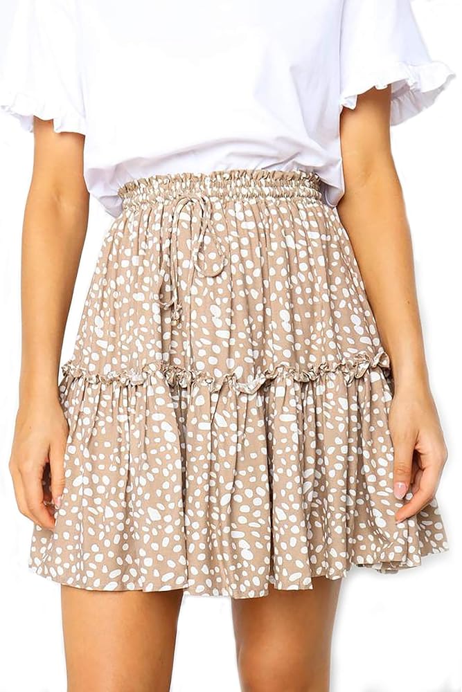 Relipop Women's Flared Short Skirt Polka Dot Pleated Mini Skater Skirt with Drawstring