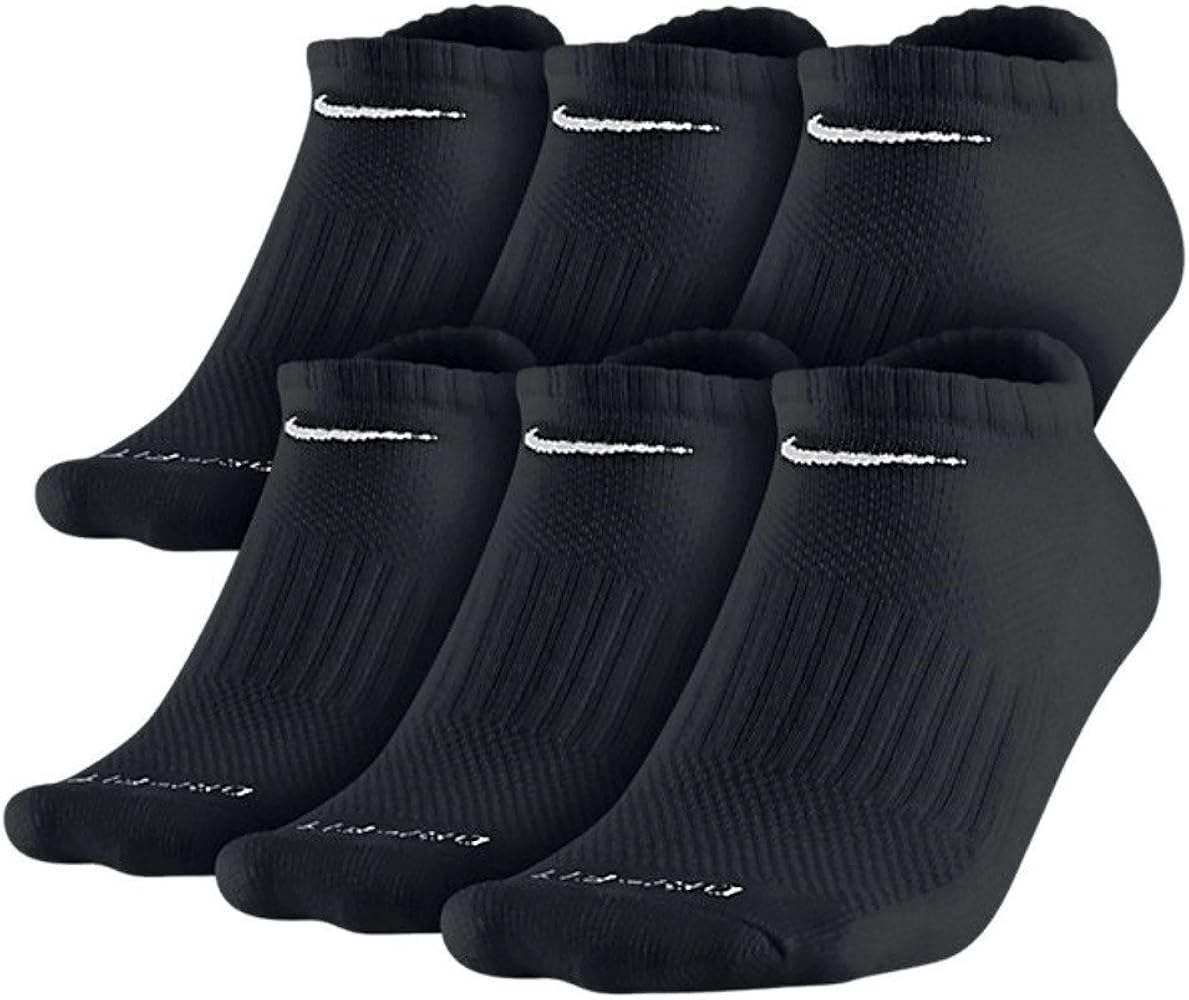 Nike Mens Dri-Fit Cotton No Show Black Socks 6-Pack Size Medium