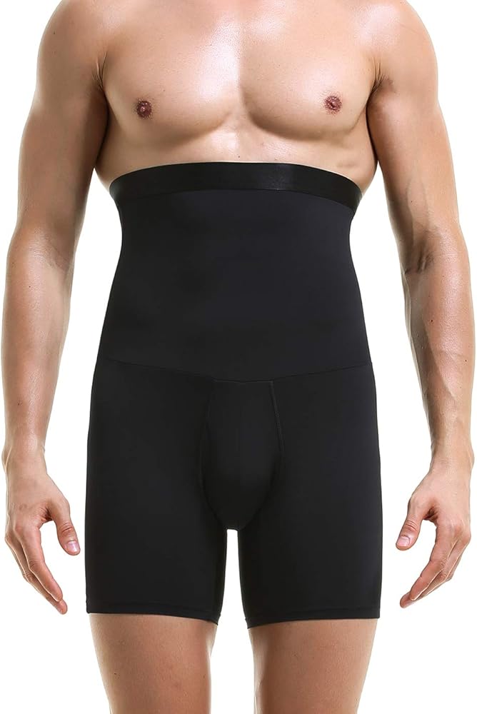 Men's Tummy Control Shapewear High Waist Body Shaper Slimming Underwear Shorts Belly Girdle Boxer Briefs with Fly