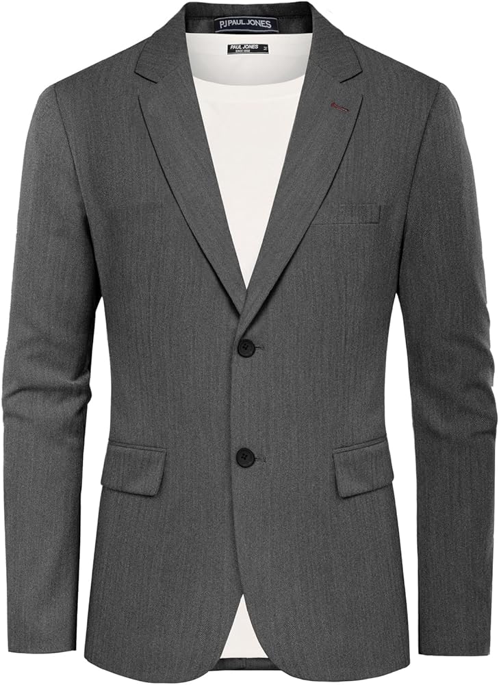 PJ PAUL JONES Mens Blazer Jacket Casual Herringbone Suit Jacket 2 Buttons Sports Coats for Wedding
