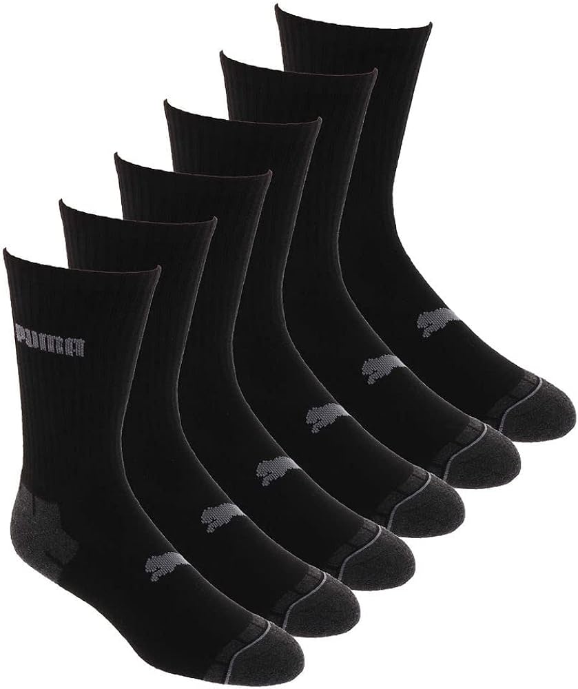 PUMA Men's 6 Pack Crew Socks, Charcoal, One Size