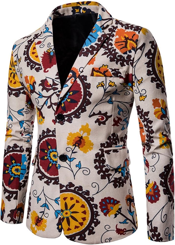 Christmas Blazer for Mens, Ugly Xmas Santa Claus Snowflake Print Tuxedo Suit Jacket One Button Lapel Party Blazers