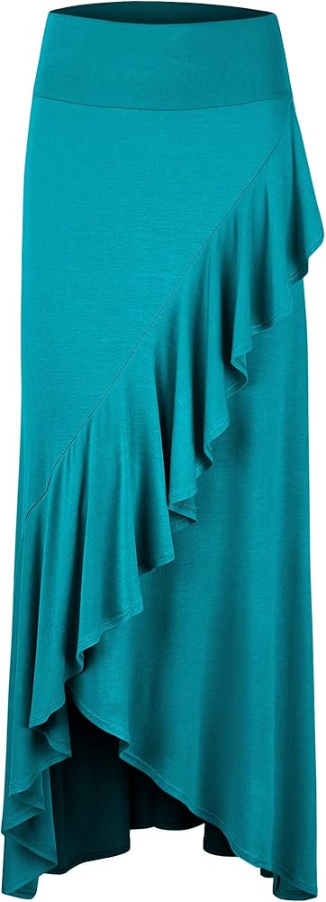 LL Womens Wrapped High Low Ruffle Maxi Skirt - Made in USA