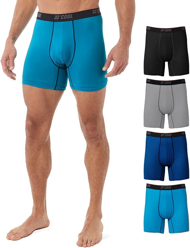 32 DEGREES Men’s 4 Pack Cool Active Boxer Brief | Anti-Odor | Quick Drying | 4-Way Stretch