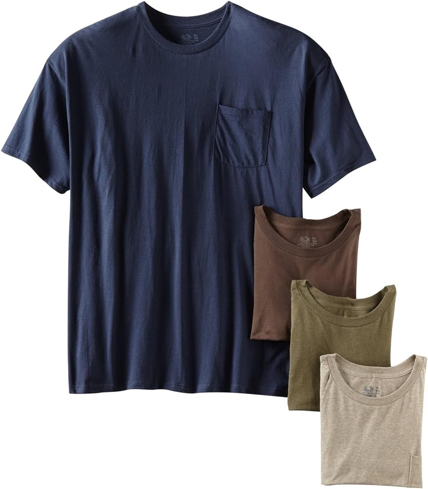 Fruit of the Loom Men's Pocket Crew Neck T-Shirt (Pack of 4), Assorted Earth Tones, Medium