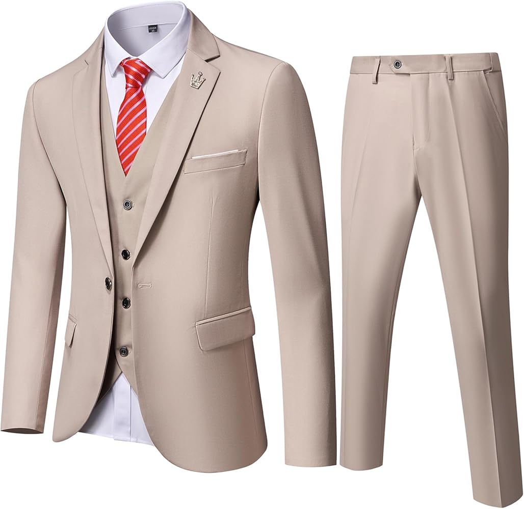 EastSide Men's Slim Fit 3 Pieces Suit, One Button Blazer Set, Jacket Vest & Pants