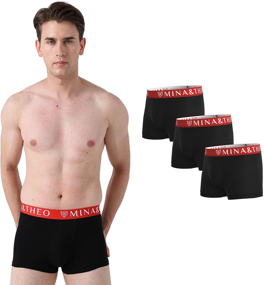 MINA & THEO Men's Underwear, Classic Boxer Trunks, Moisture Wicking, Super Soft with Tagless & No Fly (Pack of 3)
