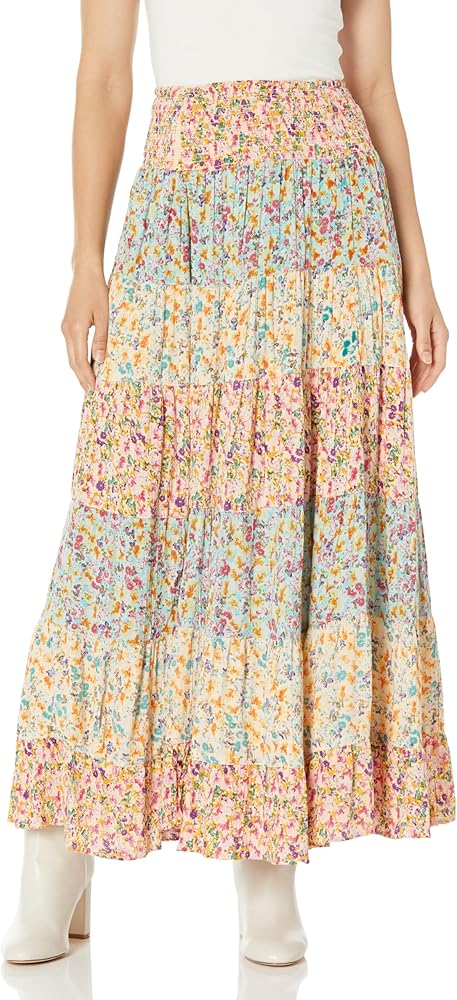 Angie Women's Tiered Printed Skirt with Smocked Waistband, Multi