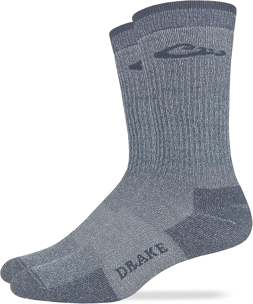 Drake Merino Wool Crew Seamless Toe Socks, Grey, Lrg (W 9-12 / M 9-13), 1 Pair