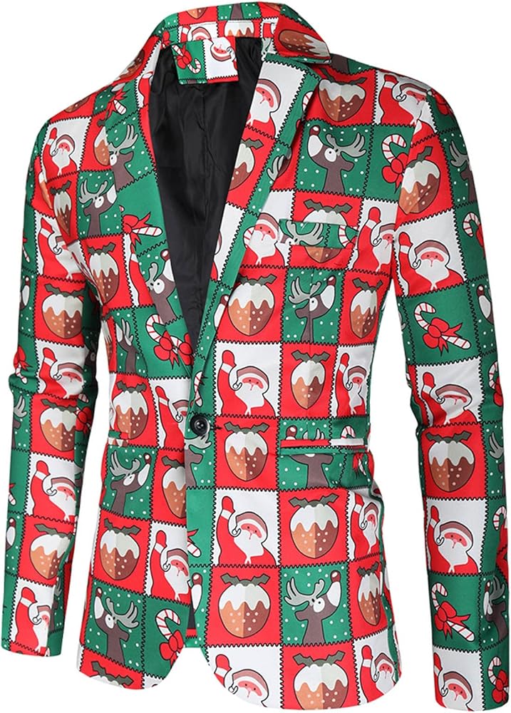 Mens Christmas Suit Jacket Ugly Christmas Blazer Jacket Funny Xmas Blazers Santa Party Sport Coat Christmas Suit for Men