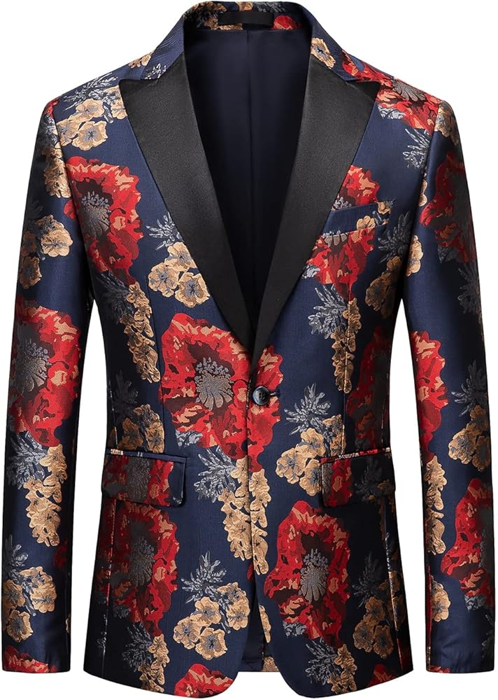 MOGU Mens Blazer Fashion Floral Casual Sports Coat Slim Fit Suit Jacket