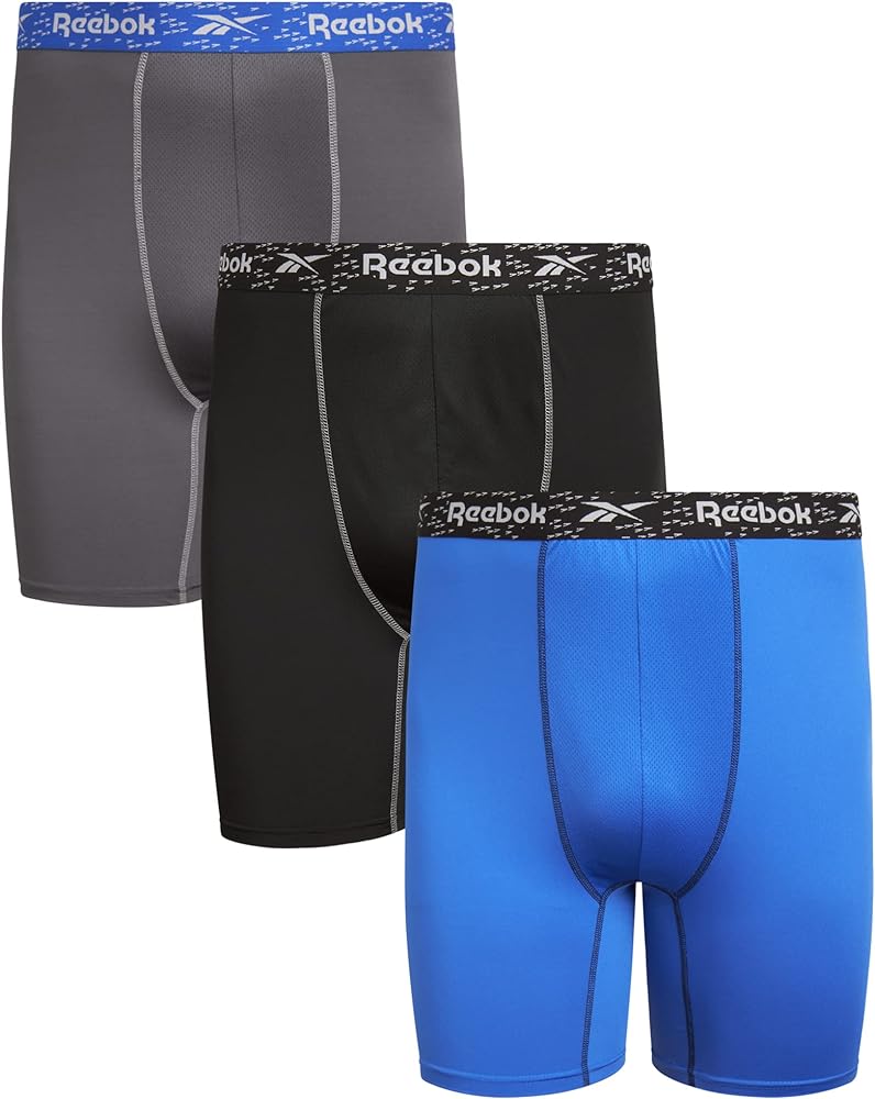 Reebok Men's Boxer Briefs - 3 Pack Long Leg Performance Boxers for Men - Big and Tall Mens Underwear Pack (S-XL)
