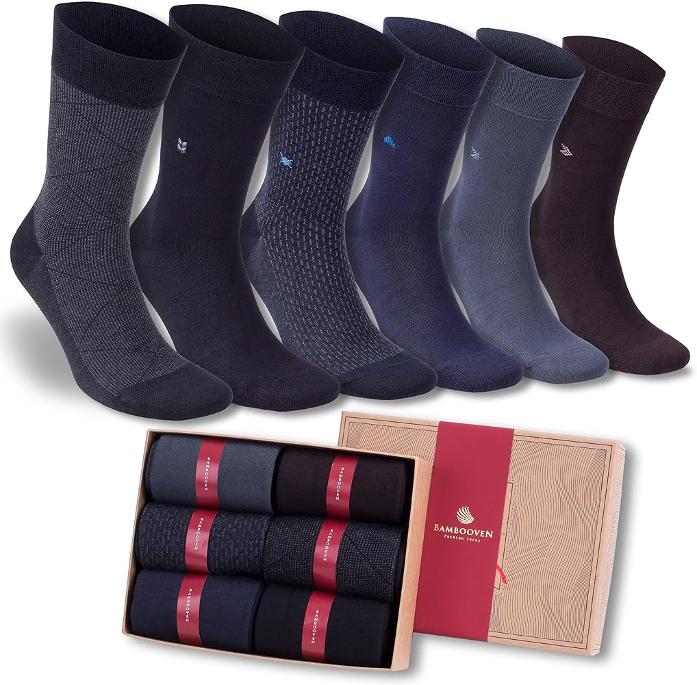 Men’s Dress and Trouser Socks – Rayon Made From Bamboo, Odor Free and Breathable, Crew Socks(6 pairs + Gift box)