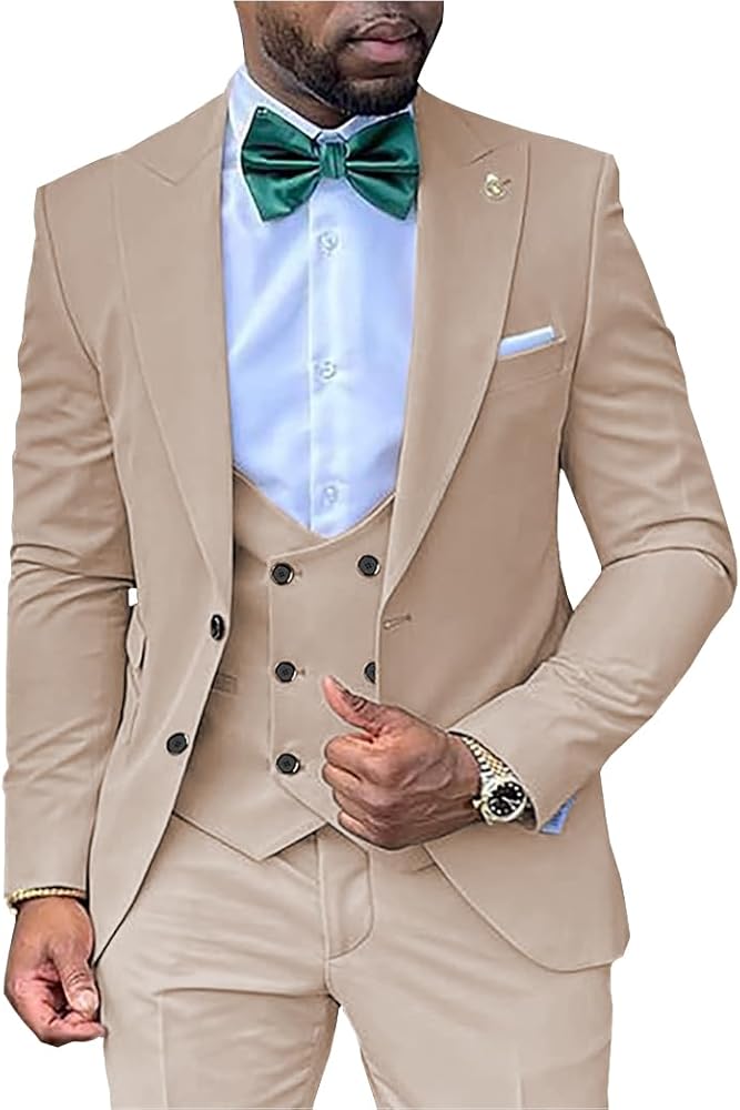 Men's Suit 3 Piece Double Breasted Dress Suits Tuxedo Jacket Blazer & Pants Groomsmen Suiit for Wedding