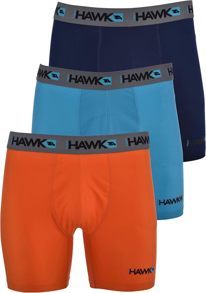 TONY HAWK Mens Performance Underwear - 3-Pack Stretch Performance Boxer Briefs Training Breathable Athletic Fit No Fly