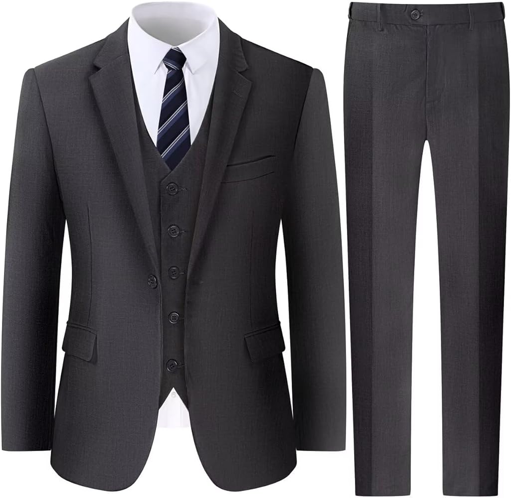 Men's 3 Piece Classic Fit Suits Set, One Button Solid Jacket Vest Pants Set with Tie