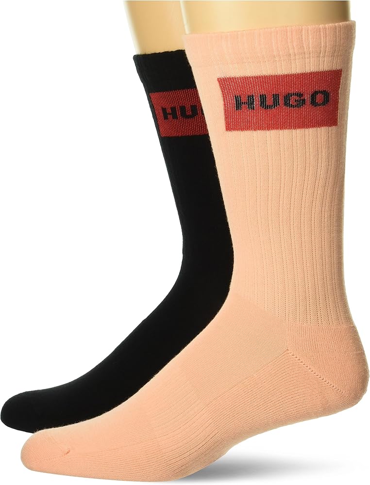 HUGO Men's 2-pack Logo Label Ribbed Combed Cotton Socks