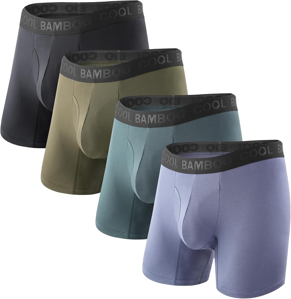 BAMBOO COOL Men's Underwear Boxer Briefs Soft Breathable with Fly Underwear For Men 4 Pack
