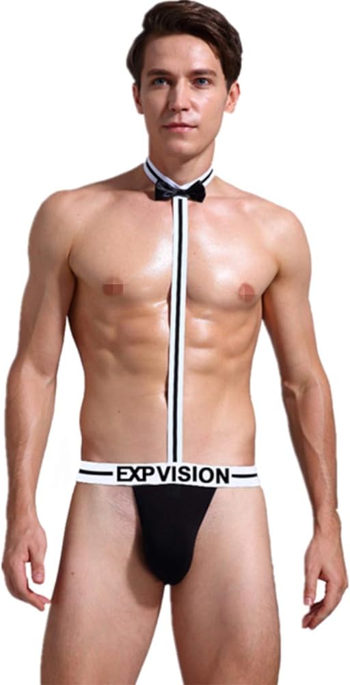 Men Sexy Underwear, Bow Tie Briefs Pouch Thong, Mens Low-Rise Lingerie, Premium Cotton Comfort Stretch Jockstrap (Black) One Size