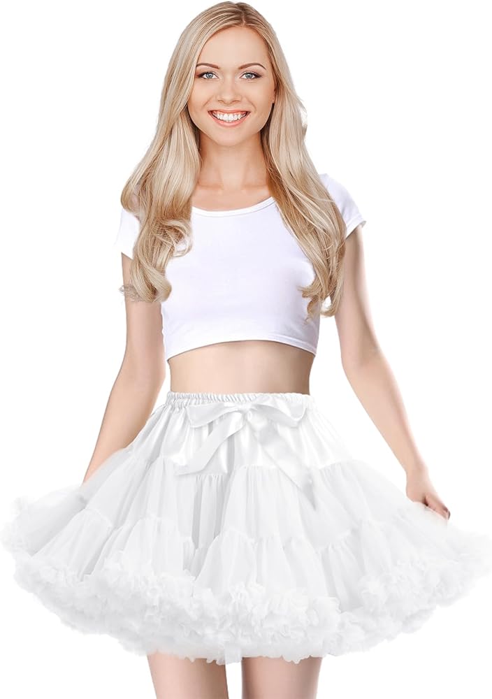 Petticoat Skirt for Women Under Dress Elastic Waist Chiffon Petticoat Puffy Tutu Tulle Skirt