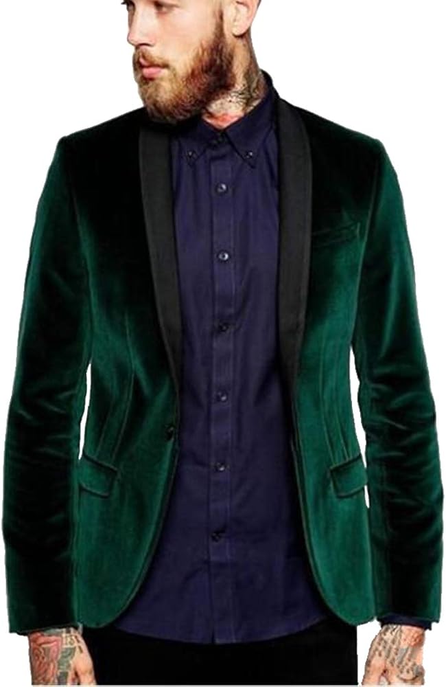 Mens Velvet Slim Fit Jacket Suits Shawl Lapel Blazer Tuxedo Jackets Suits Formal Party Coats