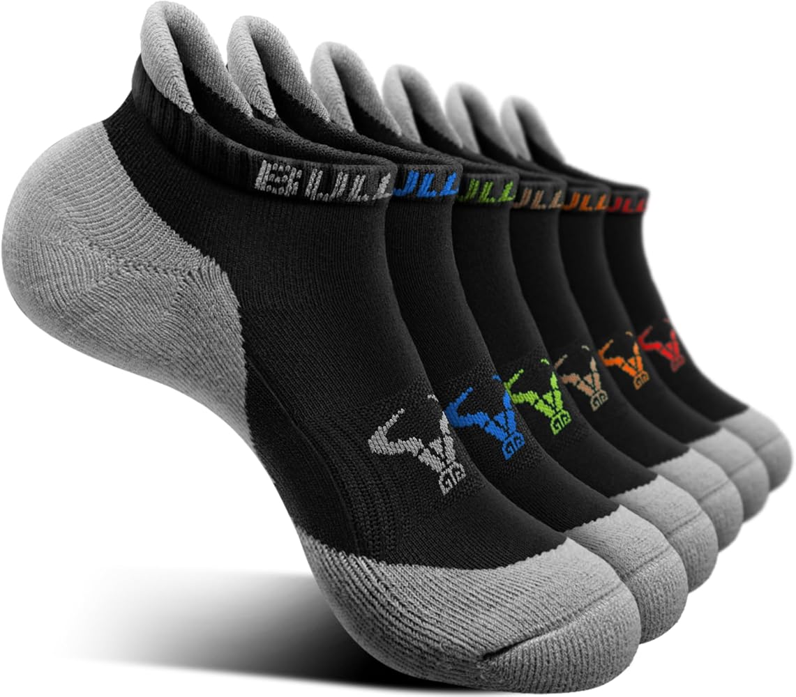 BULLIANT Mens Socks 6 Pairs-Athletic Ankle Socks Cushioned No Show For Men Running-Arch Compression Support