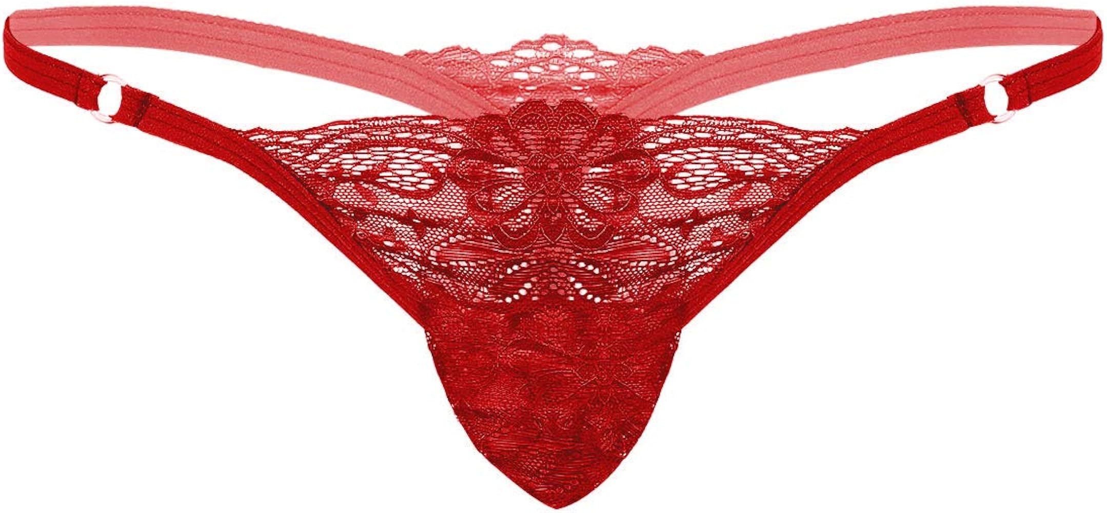 Mens Lace T-Back Briefs Bulge Pouch G-String Lingerie Bikini Underwear Thong Underpants