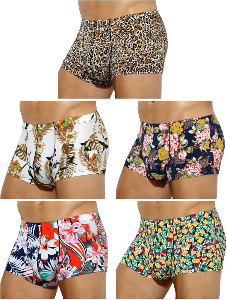 Arjen Kroos Men's Sexy Underwear Silky Printed Trunks Boxer Briefs 5 Pack