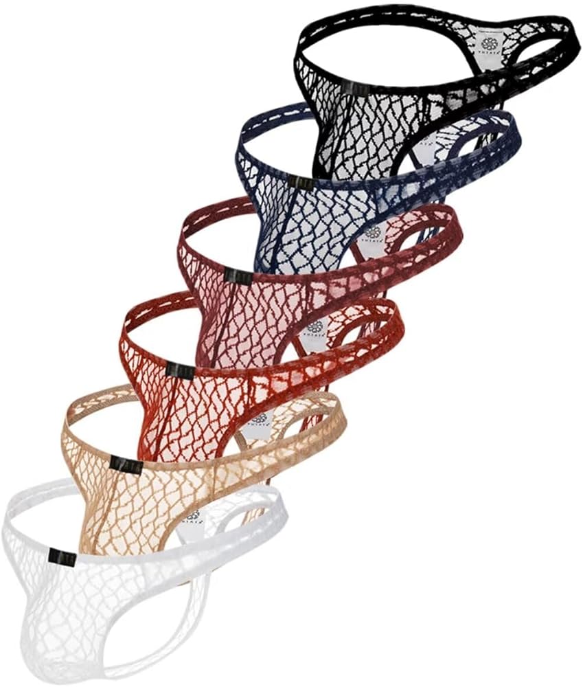 Pdbokew Men's Transparent Thong Underwear Comfty Lace Pouch Underwear