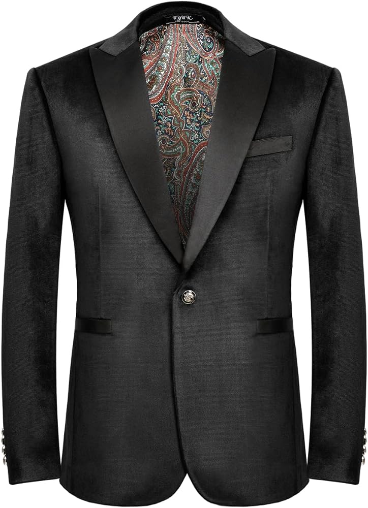 Men's Velvet Blazer One Button Casual Tuxedo for Men Blazer Lapel Prom Party Wedding Banquet