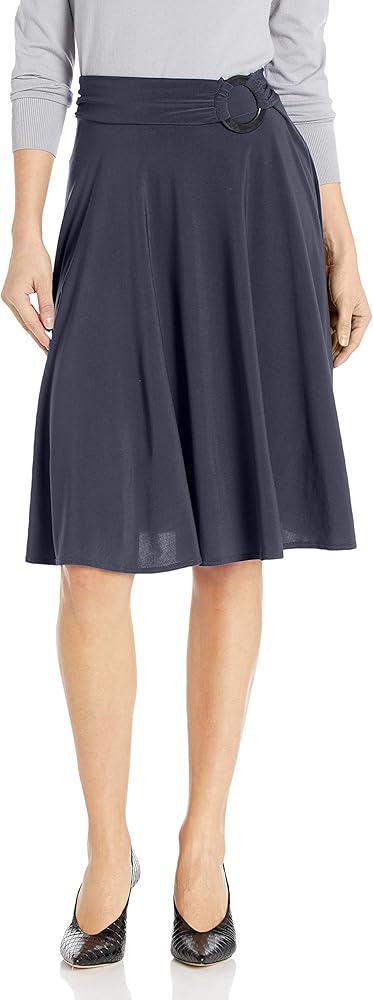 Star Vixen Women's Midi-Length Full Sweep Ity Knit Skirt with O-Ring Adjuststable Waist Detail
