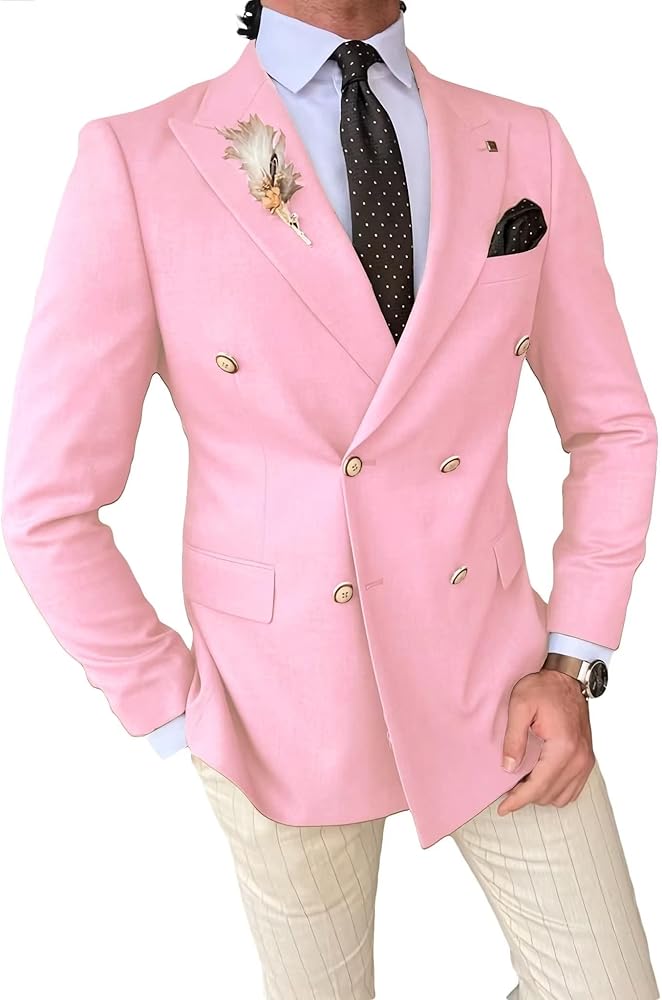 Wangyue Mens Double Breasted Blazer Casual Jacket for Men Slim Fit Sports Coat for Men Business Wedding Dinner