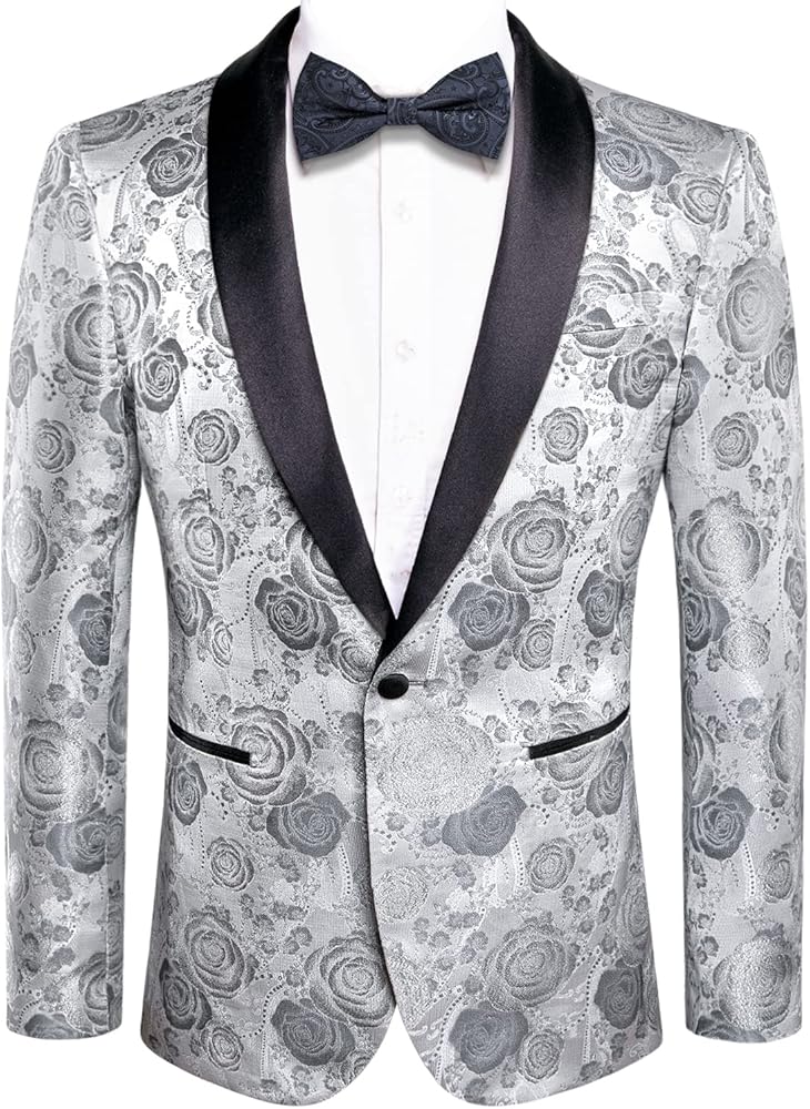 Hi-Tie Stylish Men Suit Jacket Blazer Shawl Lapel One Button Slim Fit Long Sleeve Jacket Tuxedo Party Dinner