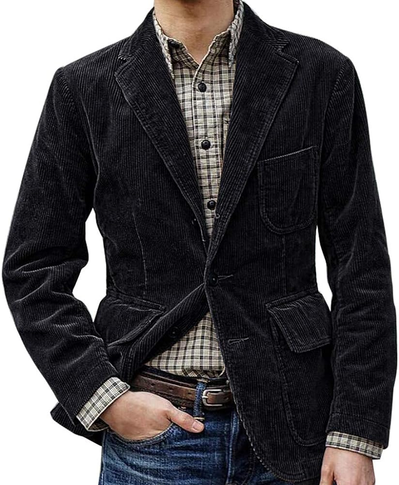 Men Blazer Jacket Black Men's Engl Solid Color Casual Corduroy Single Breasted Suit Linen Sport Coats