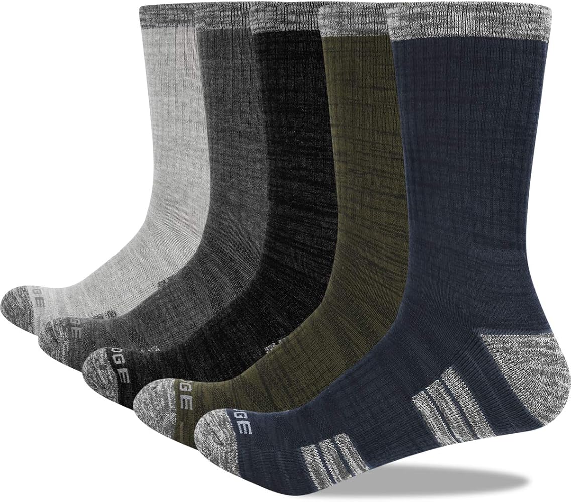 Moisture Wicking Casual Men Socks Patchwork Cotton Cushioned Crew Socks Thick Athletic Work Socks for Men, 5 Pairs