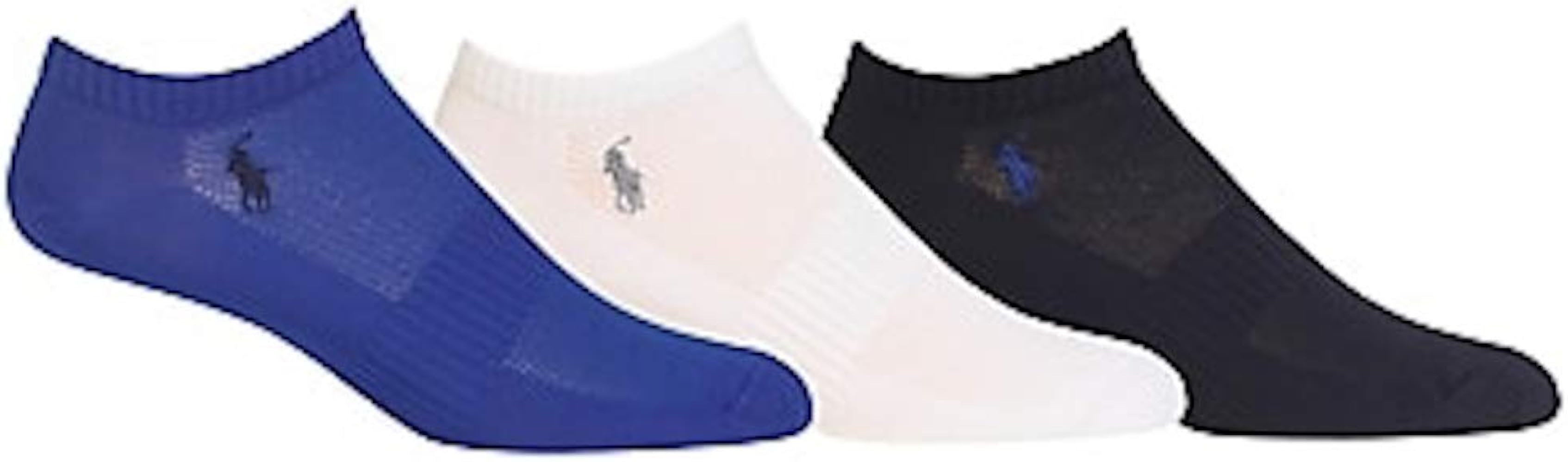 Polo Ralph Lauren Men's 3 Pairs Technical Sport Ultra-Light Socks Peds (One size, Black/white/blue)