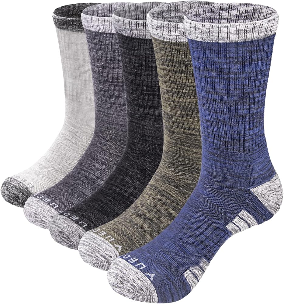 Mens Hiking Socks Moisture Wicking Cushioned Athletic Crew Socks Padded Work Boot Socks For Men Size 6-9/9-11/10-13