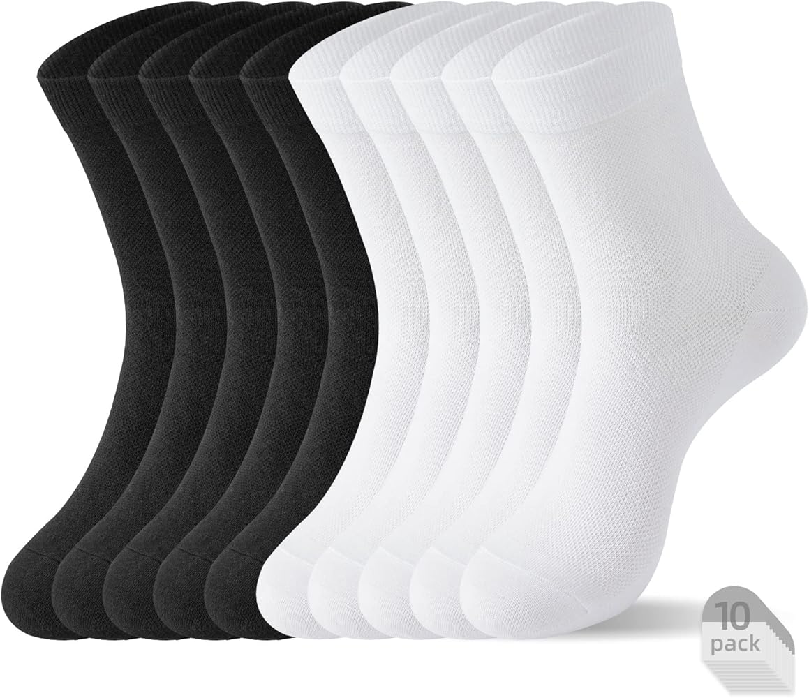 J-BOX Men's 10-Pack Cotton Comfort Socks Breathable | Quarter Cotton for Dress Socks | Crew Thin Socks