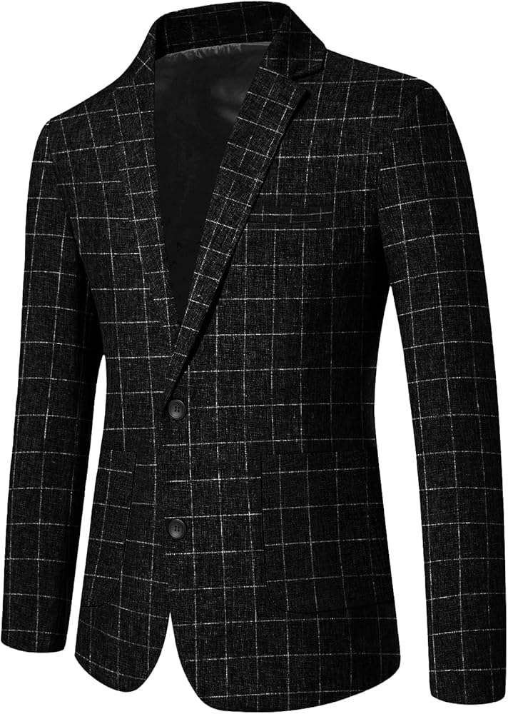 Runcati Mens Casual Plaid Blazer Sport Coat Slim Fit Lightweight Two Button Business Suit Jacket